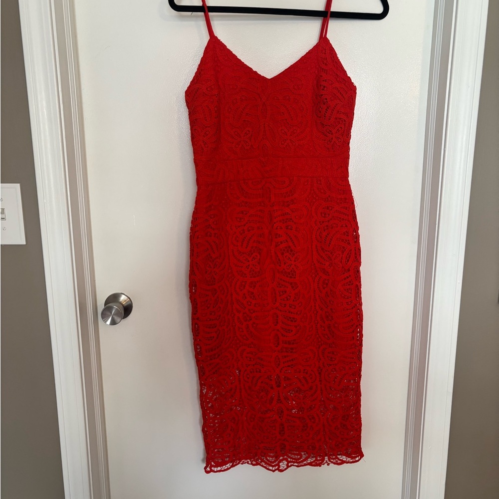 Bisou Bisou Red Lace Strapless-Inspired Sheath Dress